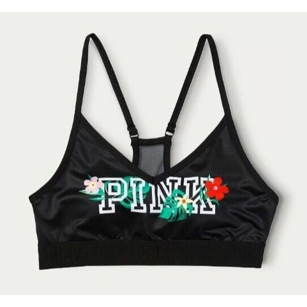 Victoria Secret PINK Ultimate Lightly Lined Sports Bra Top SMALL Floral Logo nwt